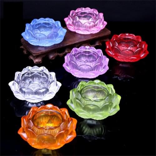 7 Colors Crystal Glass Lotu Flower Candle Tea Light Holder Buddhist Candlestick Home Decor Candlestick Rustic Holiday Decor