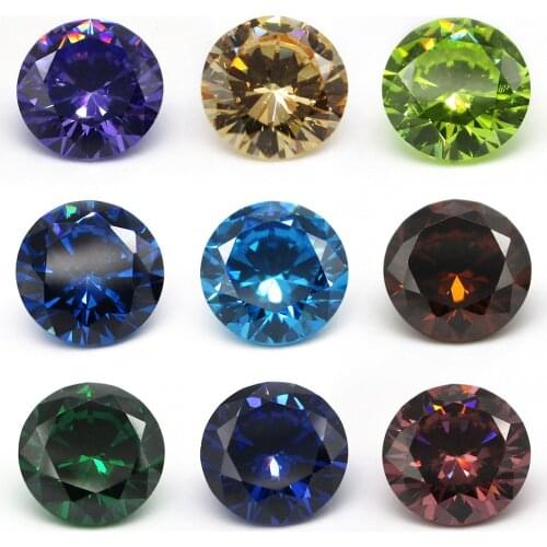 Free Shipping 1.0~10.0mm 5A Seablue, Green, Coffee, Dark Blue Cubic Zirconia Stone Round Cut CZ Stone Synthetic Gems For Jewelry