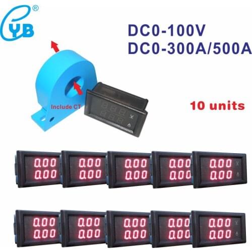 Free Shipping 10pcs DC 0-100V Hall Voltmeter Ammeter LED Digital Display Voltage Ampere Meter Current Transformer CT 300A 500A