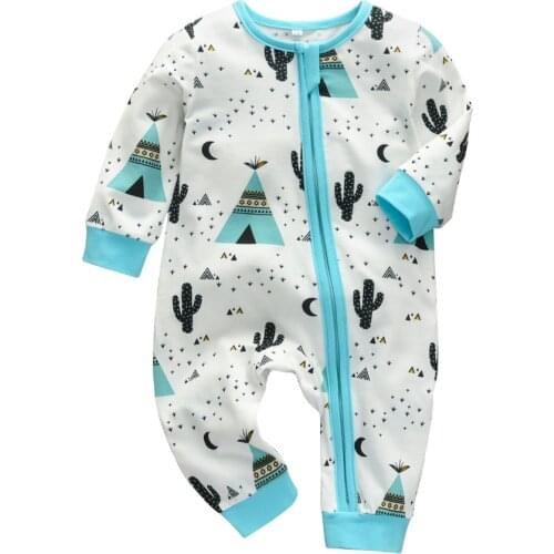 Baby Boys Girls Rompers Newborn Long Sleeve Zip Up Cartoon Print One-pieces jumpsuit Cute Infant Baby Clothes