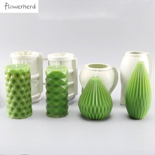 DIY Geometric Candle Mold Rubber Silicone Mold Resin Molds Soap Beeswax Cylindrical Candle Molds for Candle Making Supplies