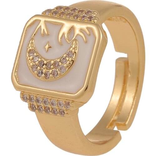 Classic Black White Crystal Moon Knuckles Ring Hip Hop Punk Style Crescent Charm Finger Ring Vintage Jewelry Party Gift