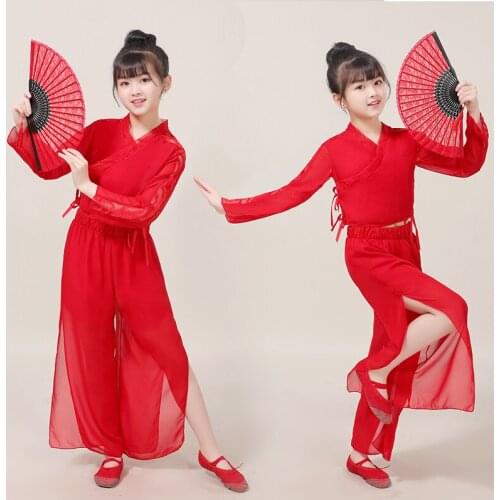 Red Umbrella Dance Classical Fan Dance Costume Festival Stage Performance Clothing Suits School Performance