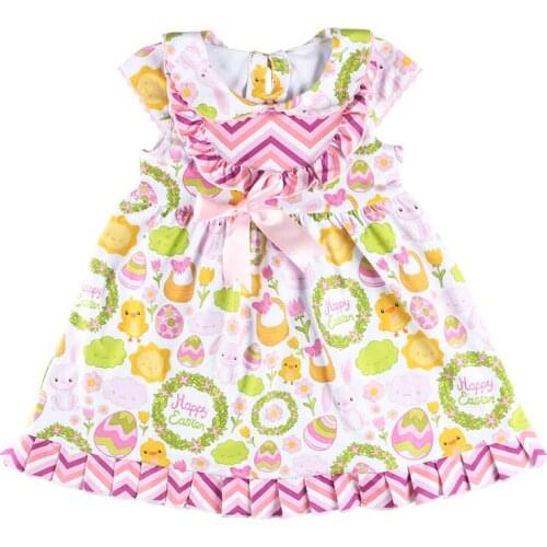Kaiya Angel Summer Girl Dresses Festival Style Easter Lovely Pink Printde Eggshell And Rabbit One Pcs Sell wholesell Cute Style