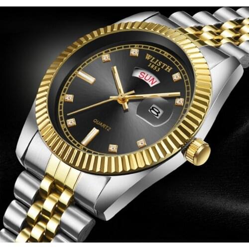 Fashion Gold Watch Mens Business Quartz Wrist Watch Stainless Steel Shock Resistant Male Boy Men Watches relogio masculino