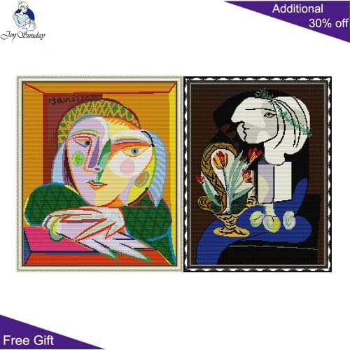 Joy Sunday Picasso Woman By The Window Nature Morte Aux Tulipes RA372 RA373 Counted Stamped Home Decor Beauty Cross Stitch kits