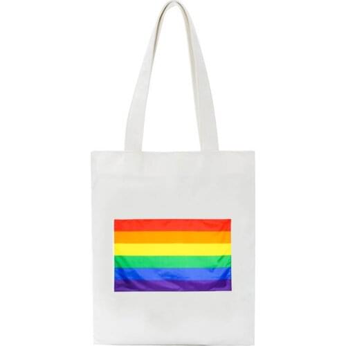 New Canvas Shopping Bag Rainbow Flag Print Female Cotton Cloth Shoulder Bag Handbag Tote Reusable Shopper Bags For LGBT Lesbian