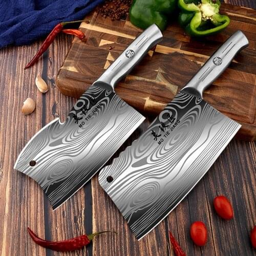 New Stainless Steel Kitchen Knives 5Cr15mov Chopping Slicing Knife Laser Damascus Pattern Kitchen Chef Knife Bone Chopping Knife