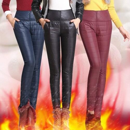 New womens clothing winter plus cashmere thick waist elastic feather cotton trousers fashion warm womens pants foot pants A752