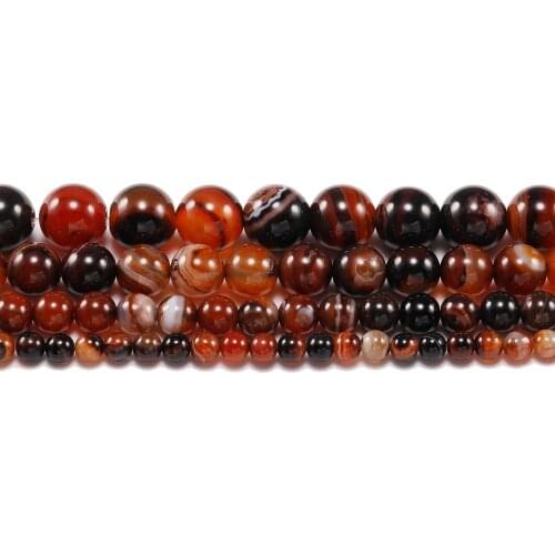 Bulk Wholesale 4 6 8 10 12 mm Claret Natural Stone Stripe Agates Onyx Round Loose Beads For Jewelry Making DIY Bracelet Necklace