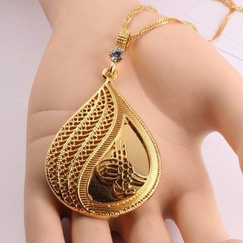 Arabic Islamic Religious Women God Allah Gold Color Rhinestone Pendant Necklace Jewelry Muslim Ramadan Gift No Faded