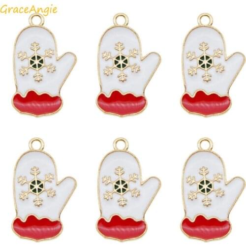 5pcs 10pcs New Enamel Alloy Snow Glove Charms for Christmas Gift Bracelet Necklace Pendant DIY Accessory Xmas Tree Decor 25*15mm