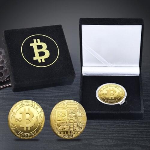 Btcoin Gold Plated Silver Medallion With Flannel Box Coin Set Gift For Miner Bitcoin Users