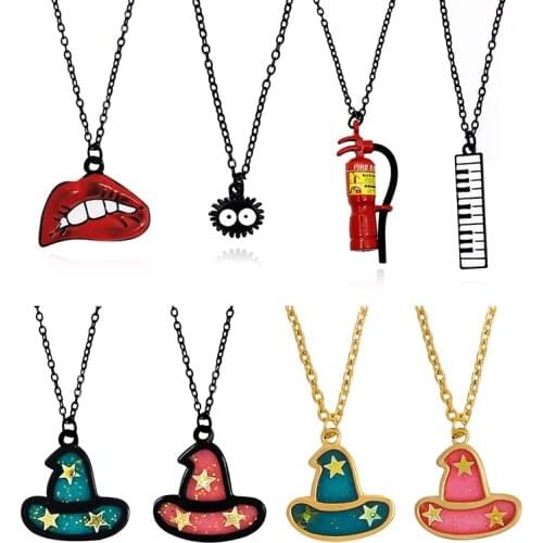 Sexy red lips keyboard Pendant Necklace black Thorn ball Fire Extinguisher Personal Necklace Star Magic Hat Fashion Necklace
