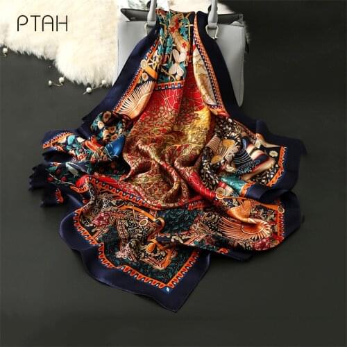 [PTAH] 2021 New 100% Mulberry Silk Scarf Ladies Sun Protection Travel Hundred Match Neck Scarf Elegant Fashion Mom Gifts 90*90cm
