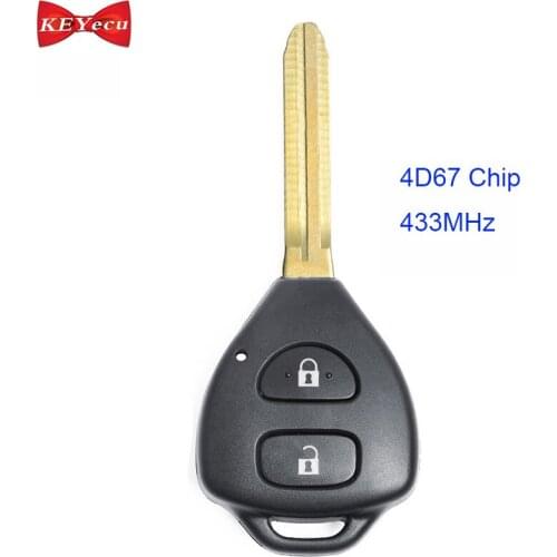 KEYECU for Toyota Hilux Vigo Fortuner 4Runner Remote Key Fob 2 Button 433MHz 4D67 Chip
