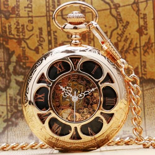 Luxury Hollow Gold Skeleton Pocket Watch Vintage Men Women Fob Watches With Chain Necklace Clock Accessory Antique Fob Gift