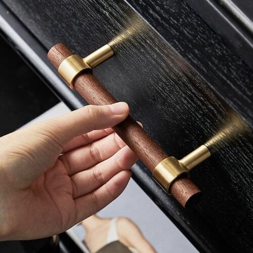 Walnut Handles For Furniture Cabinet Door Kitchen Closet Cupboard Drawer Knob Easy Pulls DIY Modern Brass Wood Bathroom Cabinet