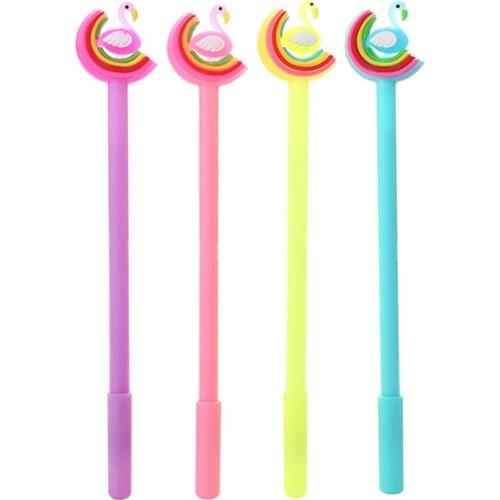4Pcs Pink Flamingo Gel Pen Rainbow Moon Swan Pens for School Writing Girl Gifts Kawaii Neutral Pens School Supplies Stationery