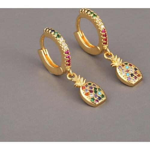 1Pair Gold Color Mini Pineapple Fruit Earring Bohemian Rainbow Zircon Piercing Jewelry Prevent Allergy Accessories