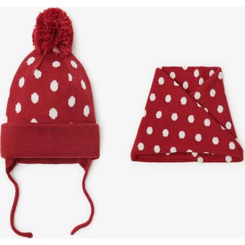2020 Baby Boy Girl Hat Scarf Set Fashion Dot Autumn Winter Knitted Hats Newborn Thick Warm Beanie