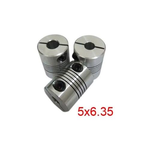 5pcs/lot 5mm to 6.35mm Flexible Shaft Coupler 5x6.35mm size Clamp type Shaft Coupling Connector Dia 25mm Length 30m