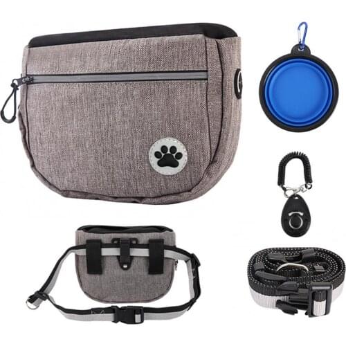 Dog Treat Pouch Oxford Cloth Pet Training Bag with Adjustable Waist Belt Dog Bowl Training Clicker Outdoor Dog Training Set