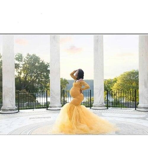 Tulle Long Sleeve Sticky Lacepanel PregnancySpecial OccasionPhoto Prop Baby Shower Mermaid Wedding Dress Vestido Robe De Noiva