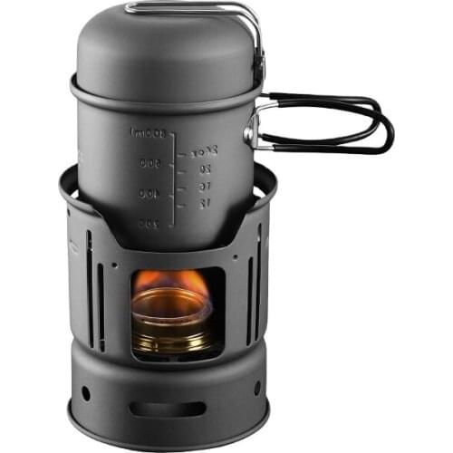 Outdoor Camping Portable Cooking Set Cookware (7pcs) 1-2 Person Alcohol Stove Picnic Pots Pan