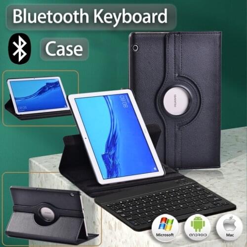 PU Leather Smart Tablet Cover Case for Huawei MediaPad T5 10 10.1" AGS2-W09/W19/L03/L09 - 360 Rotating Case + Bluetooth Keyboard