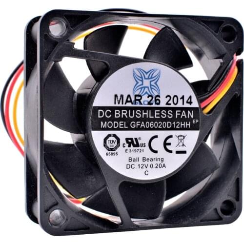 Brand new original GFA06020D12HH 6cm 6020 12V 0.20A 3-wire speed monitoring double ball bearing large air volume cooling fan