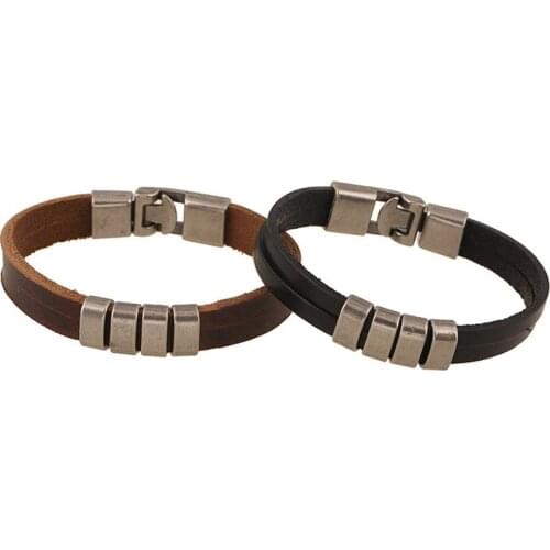 Vintage Handmade Bracelet Bangle Man Casual Cowboy Male Cuff Wristband Cow Leather Alloy High Quality Bracelets & Bangles Gifts