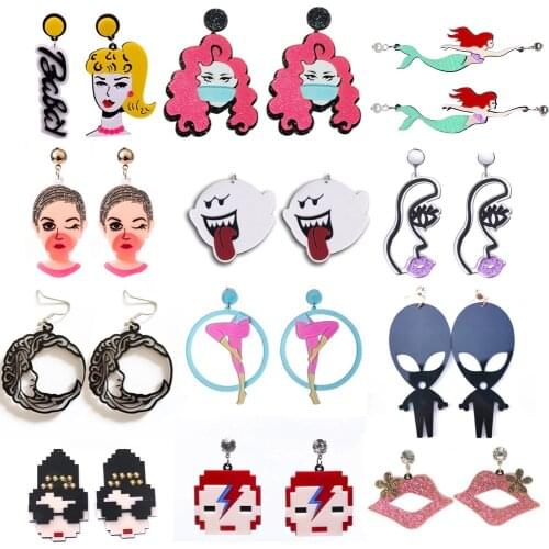 Cartoon Figure Acrylic Earrings For Women Lipstick Face Sexy Lips Long Legs Dance Colorful Earrings Vacation Jewelry Party Gifts