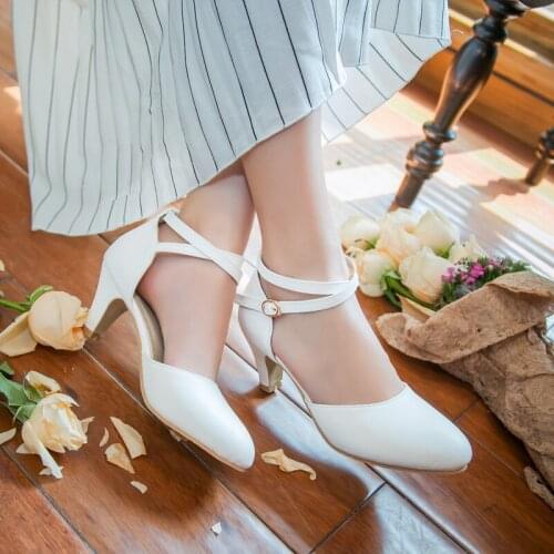 High Heels Women Pumps High Heel Shoes Ankle Strap Stiletto Woman Wedding Shoes Kitten Heels Small Plus Size 32 33 - 40 41 42 43