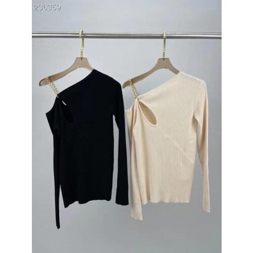 Fyion High Quality Runway Designer Knitted Sweaters Pullovers Women Autumn Winter Off Shoulders Chain Solid Sweet Jumper