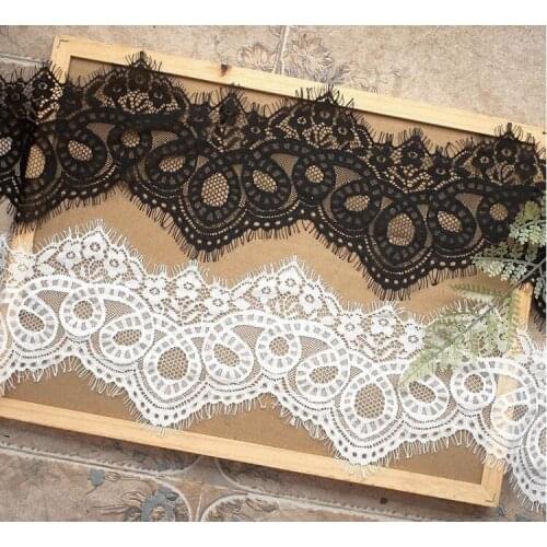 1 Meter 14 cm Width Nylon Vintage Eyelash Lace Trim For Womens Lingerie Underwear Dress Decoration Trimmings White Black Fabrics