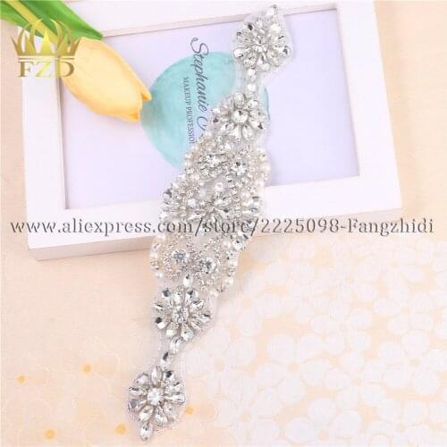 FANGZHIDI 10 Pieces Sewing On Hot Fix Sliver Beaded Appliques Patch for Wedding Dresses Bridal Sash Garments and Accessories