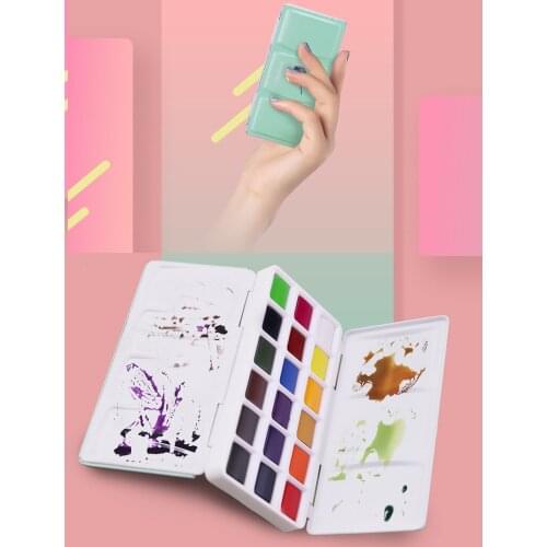 18colors Solid Watercolor Paint Set with Water Brush Pen Fashion Portable Water color Pigment for Drawing Supplies