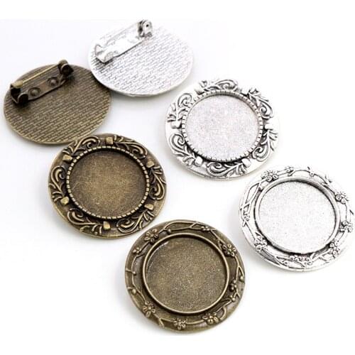 5pcs 20mm Inner Size Antique Silver Plated Bronze Brooch Pin Flower Style Cabochon Base Setting