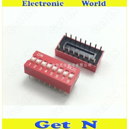 50pcs DIP Switches 2.54MM Pitch 8 Positions 16 Pins DIP Foot Codeing Switch Red High Quality
