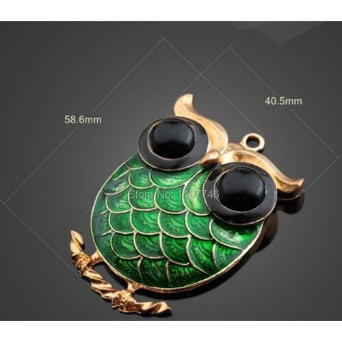 2017 New Vintage Green Gem Night Owl Pendant 58.6x40.5mm 50pcs Metal Zinc Alloy Animal Bird Charm Jewelry Accessories