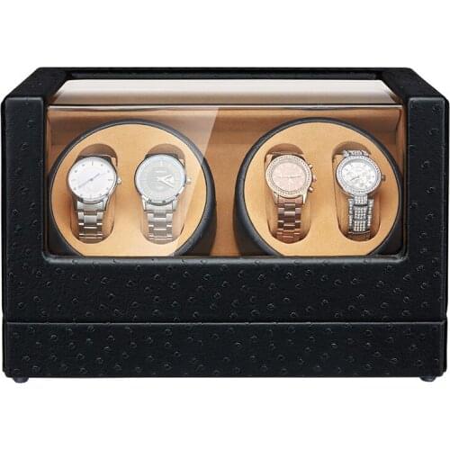 Automatic Watch Winder 4+0 Black Ostrich Pattern with Extremely Quiet Motor Large Capacity