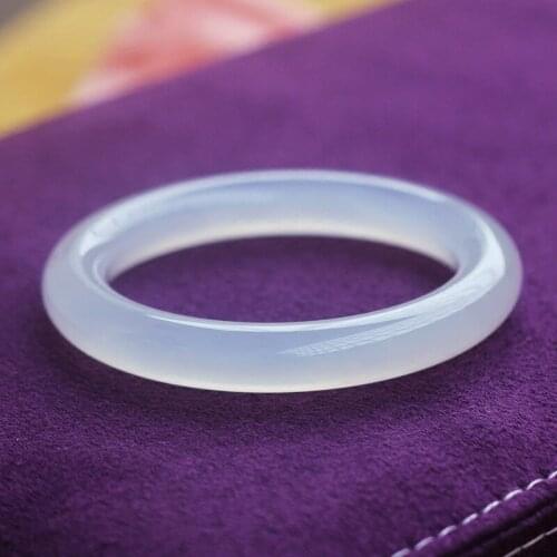 Natural white agate jade round strip bracelet elegant bracelet best light gift bangles for women men jade jade bangle