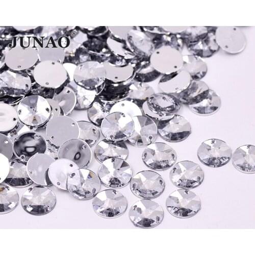 JUNAO 10mm 500pcs Round Clear Flatback Sewn Rhinestones Decorative Strass Diamond Sewing Acrylic Buttons for Needlework