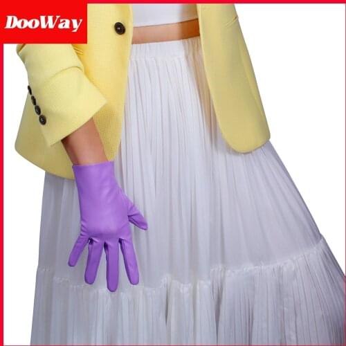 DooWay Faux Leather Gloves Warm Handmade for Women Dress Outdoor Driving Lilac