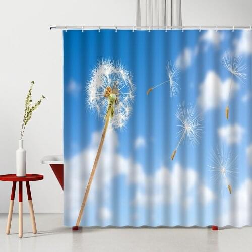 Dandelion Shower Curtain Blue Background Rural Print Washable Fabric Bathroom Decor Home Supplies With Hook Bath Cloth Curtains
