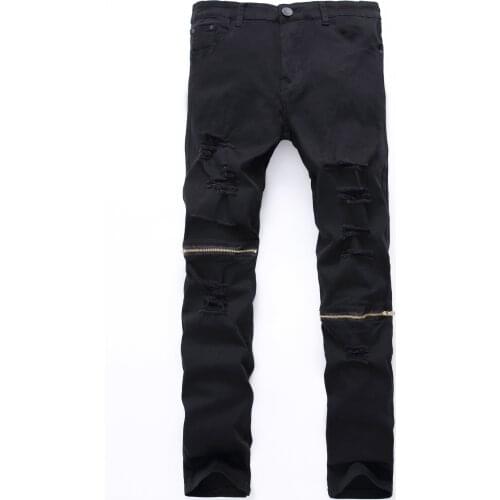 Pencil Pants Slim Zipper Jeans White Ripped Jeans Men with Holes Super Skinny Famous Designer Brand Slim Fit Destroyed Jeans