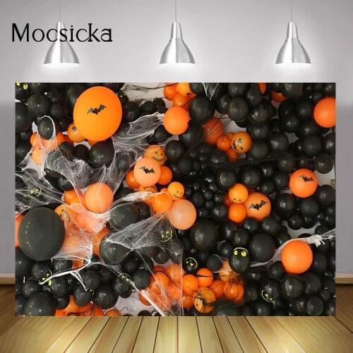 Halloween Birthday Cake Smash Photography Backdrop Bat Balloons Spider Web Background Newborn Kids Adult Portrait Photo Studio