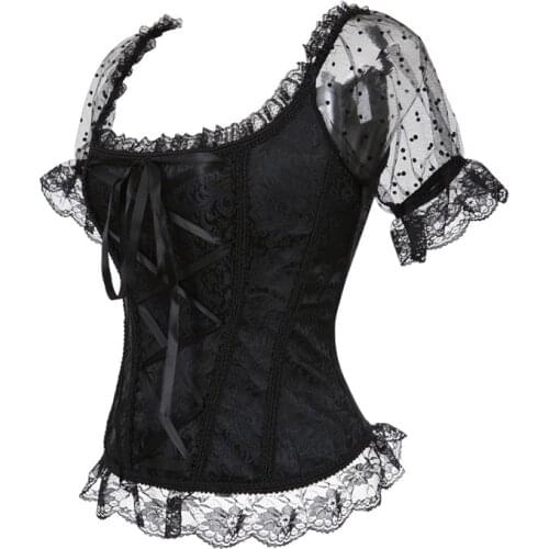 Gothic Corset top off shoulder plus size burlesque costumes floral lace up bustiers corsets overbust straps sleeve vintage A
