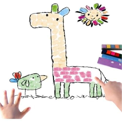 8PCS/set Finger Painting Card 6 Colors Ink Pad Stamp Cartoon Animals DIY Craft Learning Education Drawing Toys For Children
